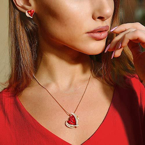 Birthstone Heart Pendant Necklace with Ruby Red Crystals